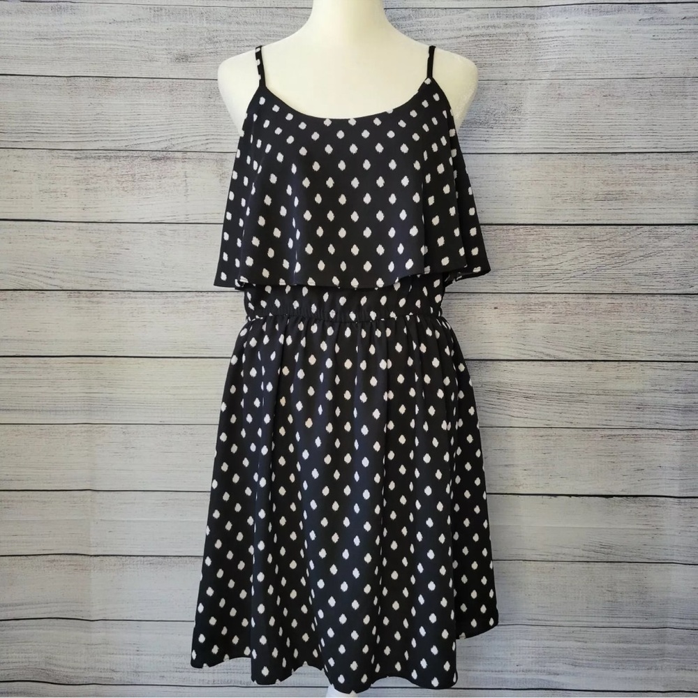 Elle Dress Womens Black Polka Dot Tiered Sundress Sleeveless Size Small - Picture 1 of 8